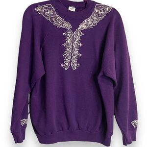 Fruit Of The Looms REVAMPED Pullover Sweatshirt Womens Large Purple Vintage Top
